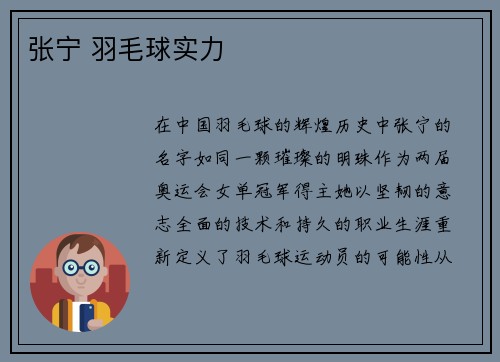 张宁 羽毛球实力